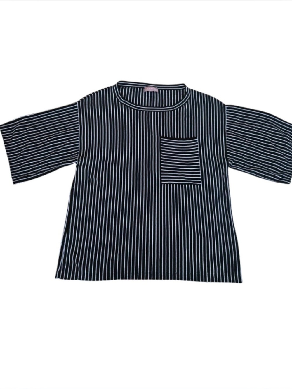 Black & White Vertical Stripe Mid Sleeve Pocket Top 🖤